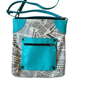 Maurizio Taiuti Italian leather blue teal turquoise newspaper bag